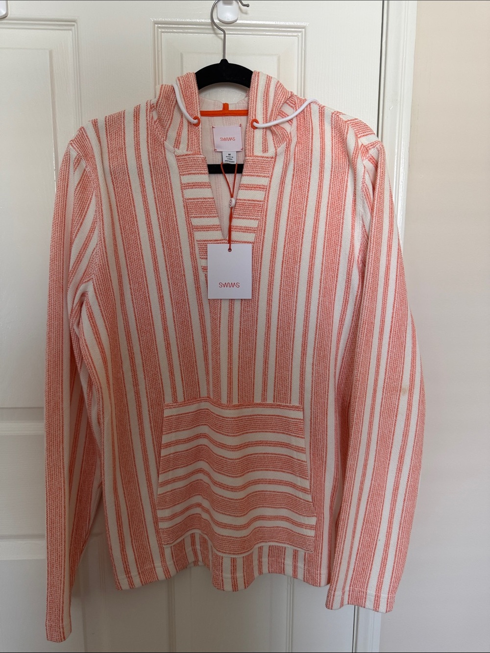 SWIMS Coral / Orange and White Striped Hooded Pullover